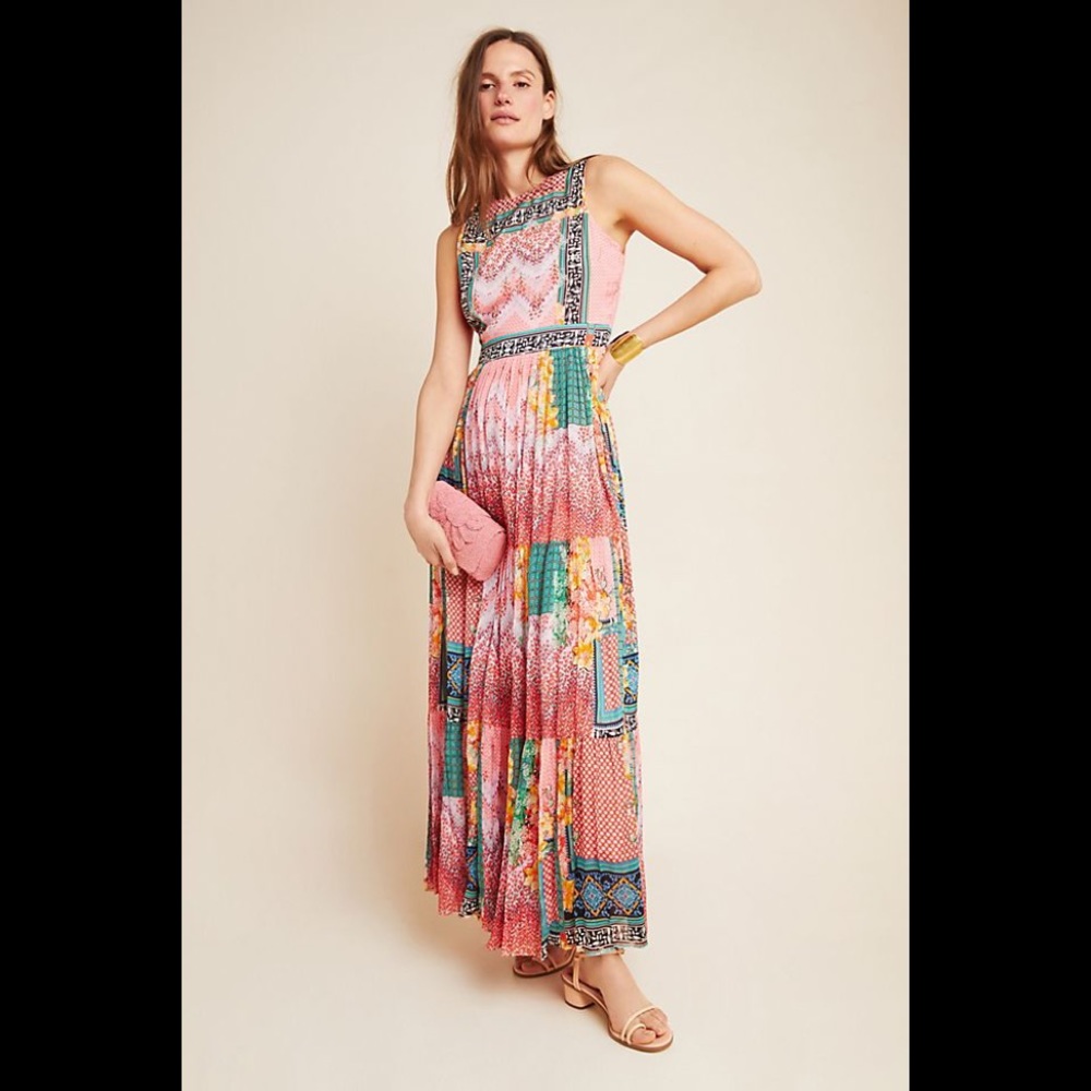 NWT Anthropologie Alessandra maxi dress pink combo